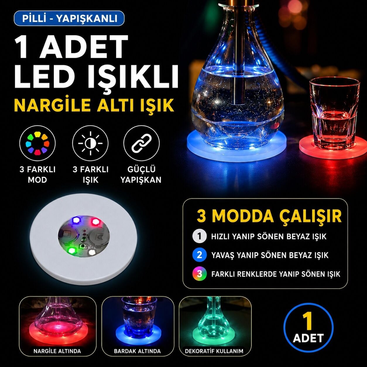 RGB LED Nargile Altı Işık 1 Adet