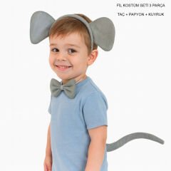 Fil Kostümü Aksesuar Seti 3 lü - Taç Papyon Kuyruk