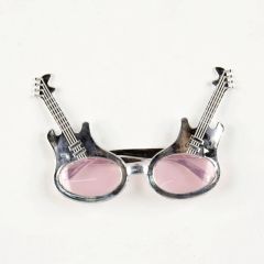 Rockn Roll Retro Gitar Şekilli Parti Gözlüğü Gümüş Renk