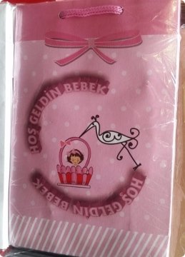 25 Li 11x17 Cm Leylekli Hoşgeldin bebek karton çanta