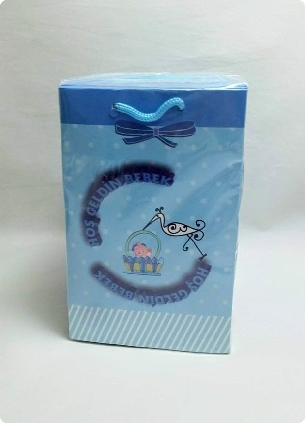 25 Li 11x17 Cm Leylekli Hoşgeldin bebek karton çanta
