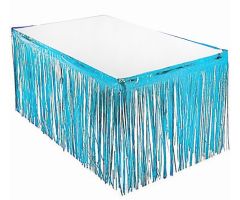 Püsküllü Işıltılı Metalize Mavi Renk Masa Eteği 75 cm x 4 m
