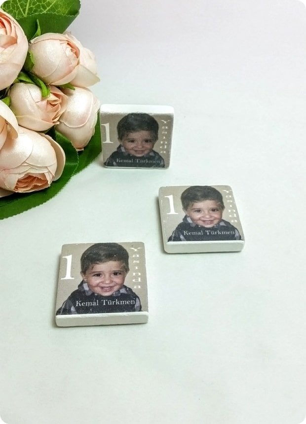 Doğal Taş Üzerine Fotoğraf Baskılı Taş Magnet (Bebek,1 yaş,Söz,Nişan,Kına,Nikah hediyelik)