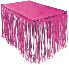 Püsküllü Işıltılı Metalize Pembe Renk Masa Eteği 75 cm x 4 m