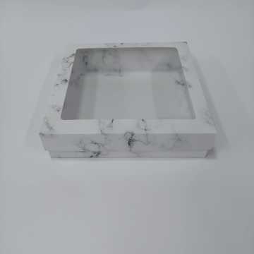 20x20x5 cm Mermer Desenli Altı Karton Pencereli Asetat Kutu
