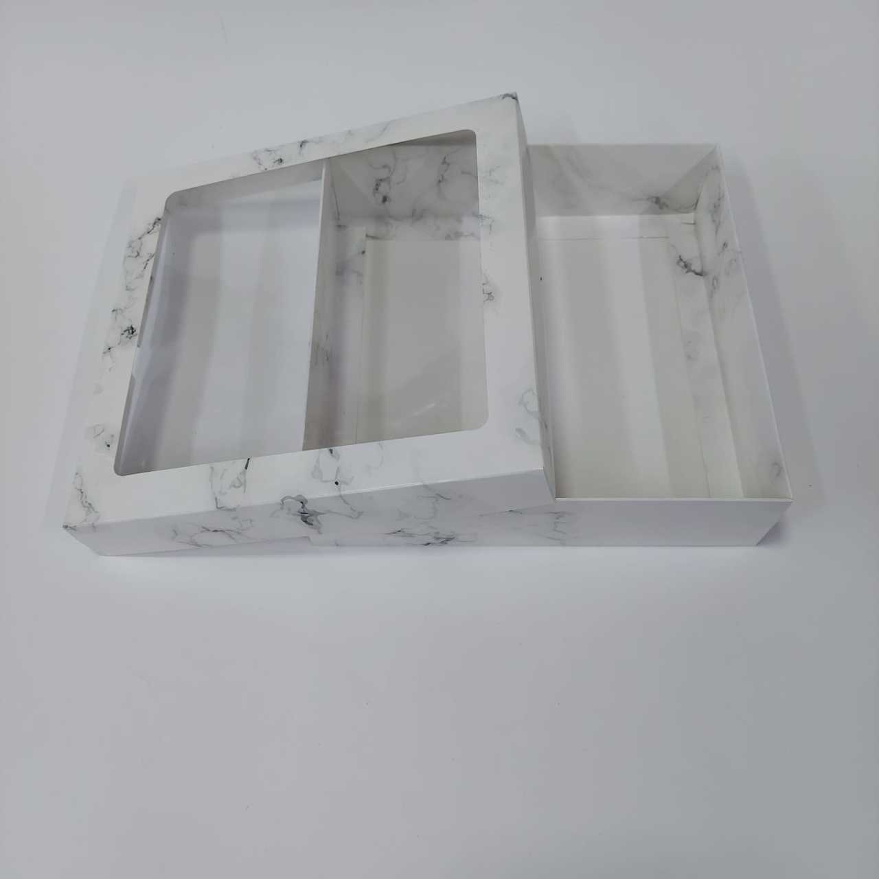 20x20x5 cm Mermer Desenli Altı Karton Pencereli Asetat Kutu