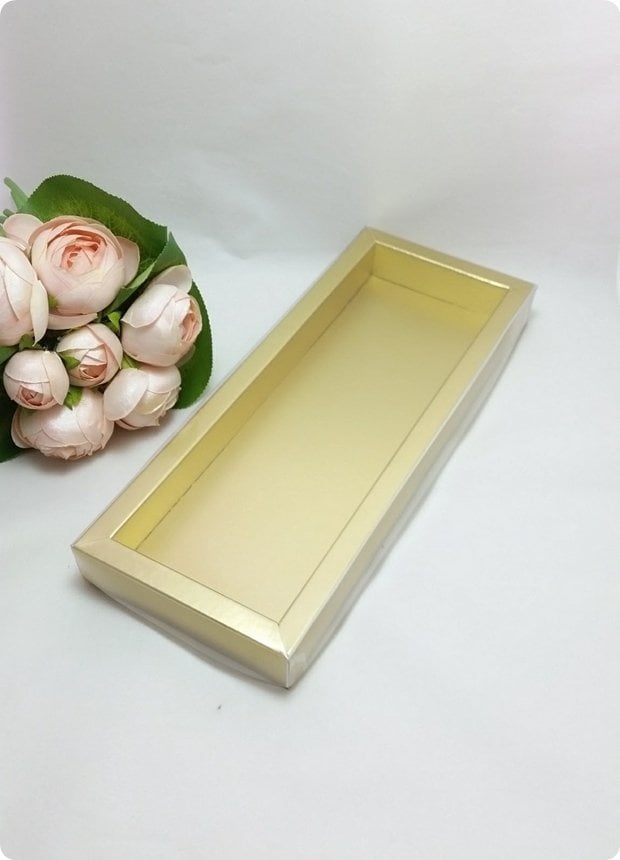 9x27 cm Altı Karton, Üstü Asetat/Şeffaf Kapaklı Diktörtgen Kutu 15 Li