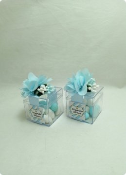 5x5x5 cm süslü mika kutu bebek şekeri 100 Adet / Paket - Altın