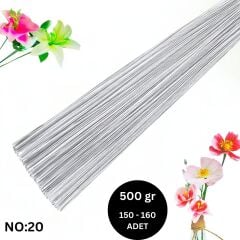 Beyaz Yapay Çiçek Teli, No:20 (1.2 Mm) - Çiçek Aranjman Yapım Teli, 500 gr (150-160 Adet), 60 Cm