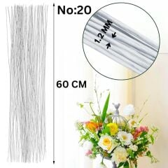 Beyaz Yapay Çiçek Teli, No:20 (1.2 Mm) - Çiçek Aranjman Yapım Teli, 500 gr (150-160 Adet), 60 Cm