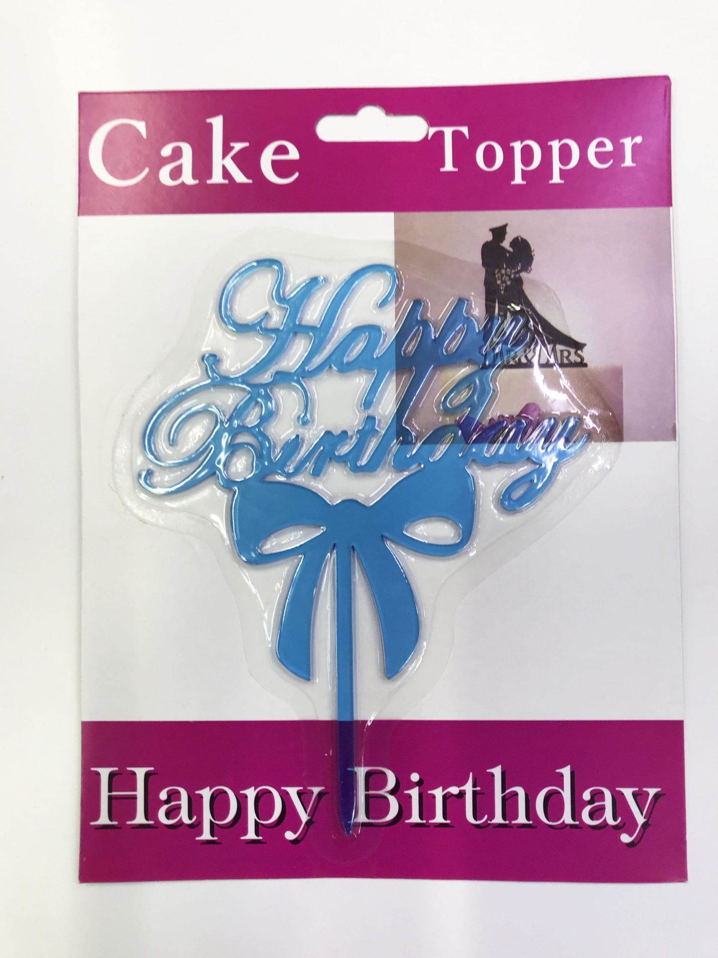 Happy Birthday Yazılı Fiyonklu Pasta Kek Çubuğu Mavi Renk