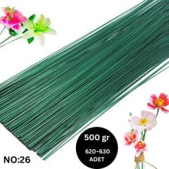 Yeşil Yapay Çiçek Teli, No:26 (0.8 Mm) - Çiçek Aranjman Yapım Teli, 500 gr (620-630 Adet), 60 Cm