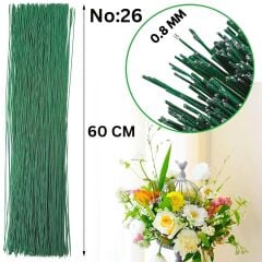 Yeşil Yapay Çiçek Teli, No:26 (0.8 Mm) - Çiçek Aranjman Yapım Teli, 500 gr (620-630 Adet), 60 Cm