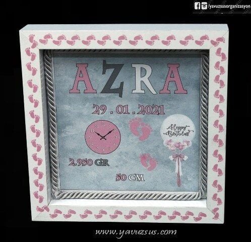 Kare Kişiye Özel Ahşap Çerçeve Süs (20*20) PEMBE