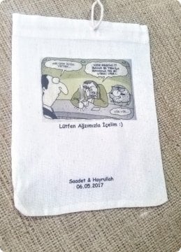 50 Adet İsme Özel Baskılı Ham Bez / Çuval Kese ( 10x15 cm)