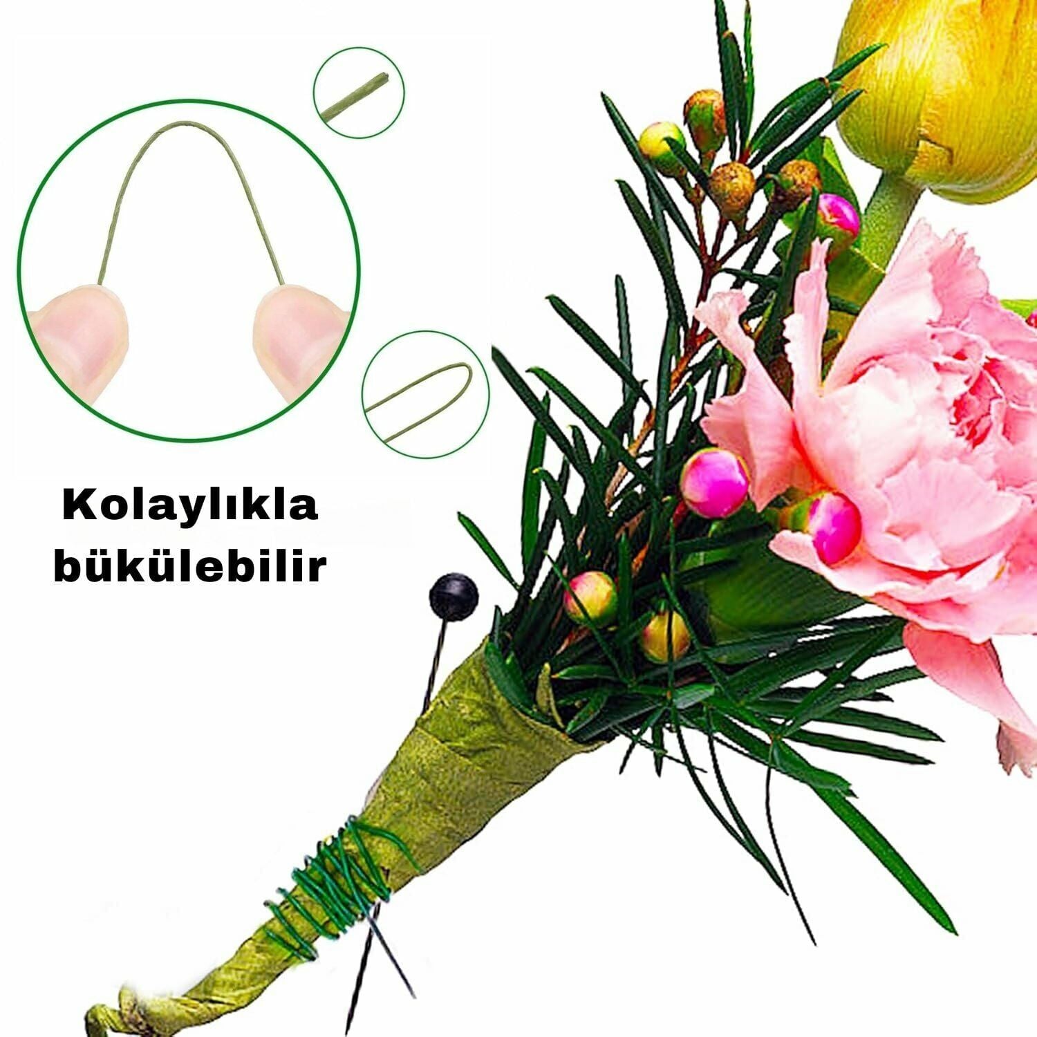 Yeşil Yapay Çiçek Teli, No:20 (1.2 Mm) - Çiçek Aranjman Yapım Teli, 500 gr (150-160 Adet), 60 Cm