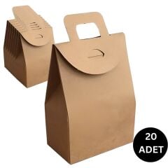 Kraft El Geçmeli Hediye Çantası(20'li), Kına, Parti için Çerez, Şekerleme Kutusu, No:2, 6.5x11x4.5Cm