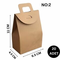 Kraft El Geçmeli Hediye Çantası(20'li), Kına, Parti için Çerez, Şekerleme Kutusu, No:2, 6.5x11x4.5Cm