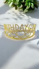 Yarım tur Taşlı metal Birthday Girl taç & pasta dekor GÜMÜŞ