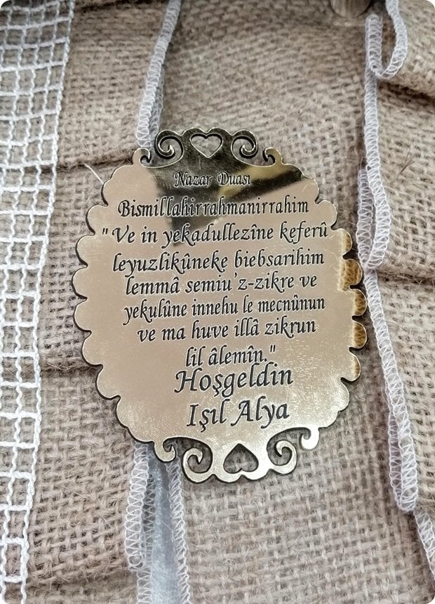 Nazar Duası Yazılı Lazer Kesim Pleksi Ayna Bebek Şekeri