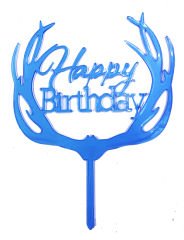 Happy Birthday Yazılı Pasta Süslemesi Kek Çubuğu Mavi Renk 13 cm