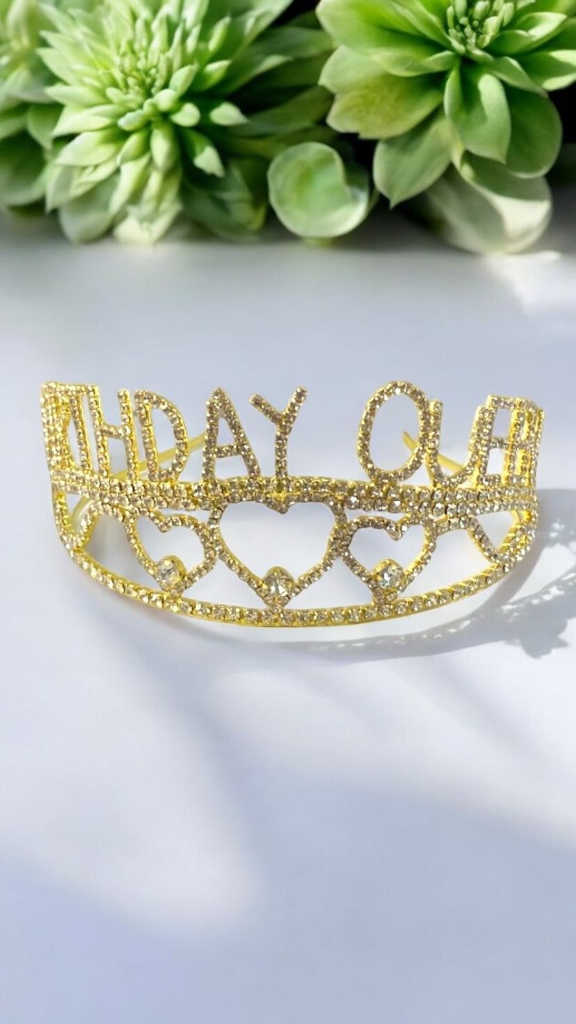 Yarım tur Taşlı metal Birthday Quenn taç & pasta d GÜMÜŞ