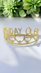 Yarım tur Taşlı metal Birthday Quenn taç & pasta d GÜMÜŞ