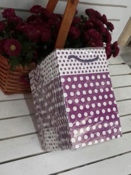 25 Li Mor Puantiyeli Karton Çanta 11x17 Cm