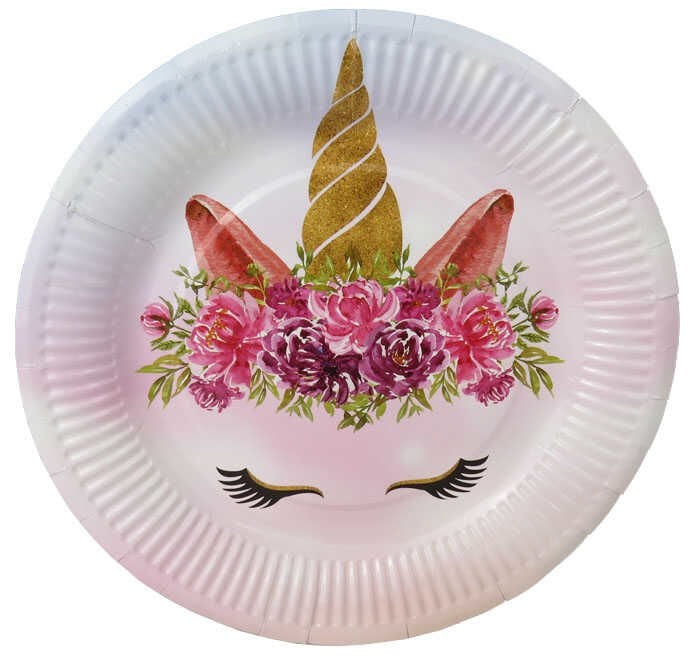 TABAK KARTON UNICORN ÇİÇEKLİ 23 CM PK:8 KL:300