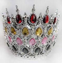 TAÇ PLASTİK GÜMÜŞ PASTA SÜSÜ TAŞLI PEMBE PK:1