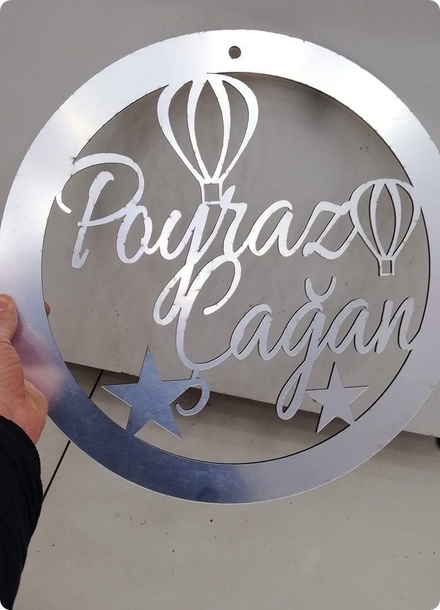 Balonlu İsim Yazılı Yuvarlak Pleksi Ayna Kapı Süsü (30 Cm) Altın - 1 Adet