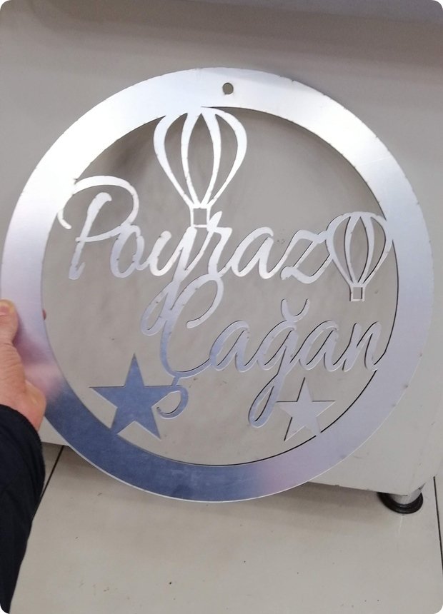 Balonlu İsim Yazılı Yuvarlak Pleksi Ayna Kapı Süsü (30 Cm) Altın - 1 Adet