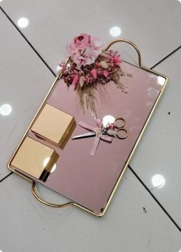 Süslü Siyah aynalı metal damat / tepsi set ALTIN  TEPSI