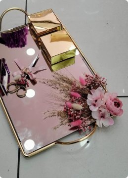 Süslü Siyah aynalı metal damat / tepsi set ALTIN  TEPSI