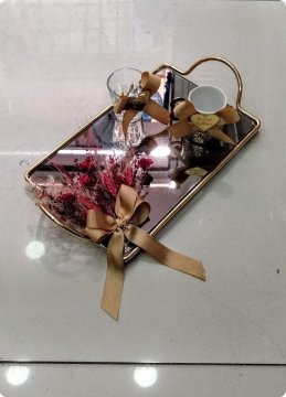 Süslü Siyah aynalı metal damat / tepsi set ALTIN  TEPSI