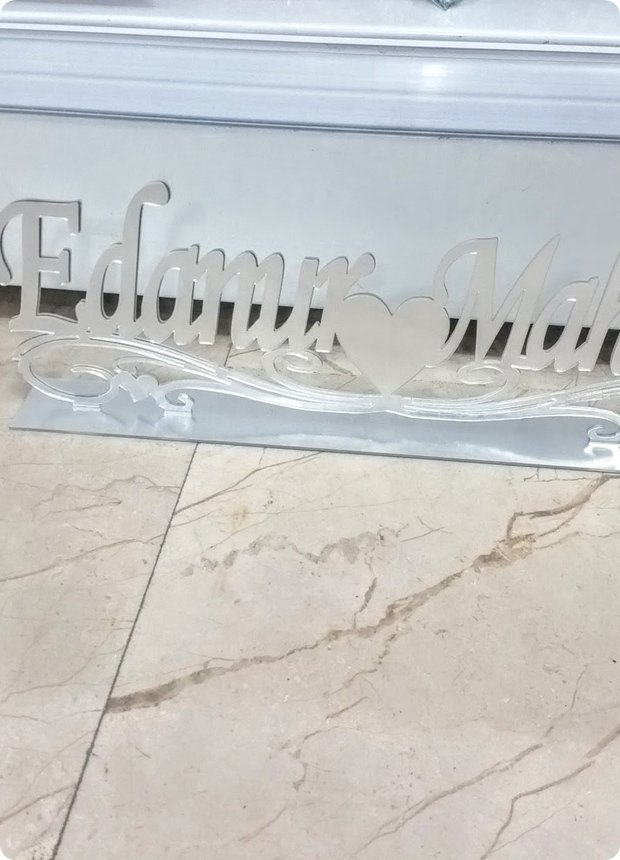 Desenli Pleksi Ayna İsimlik (Söz,Nişan,Nikah Masası)