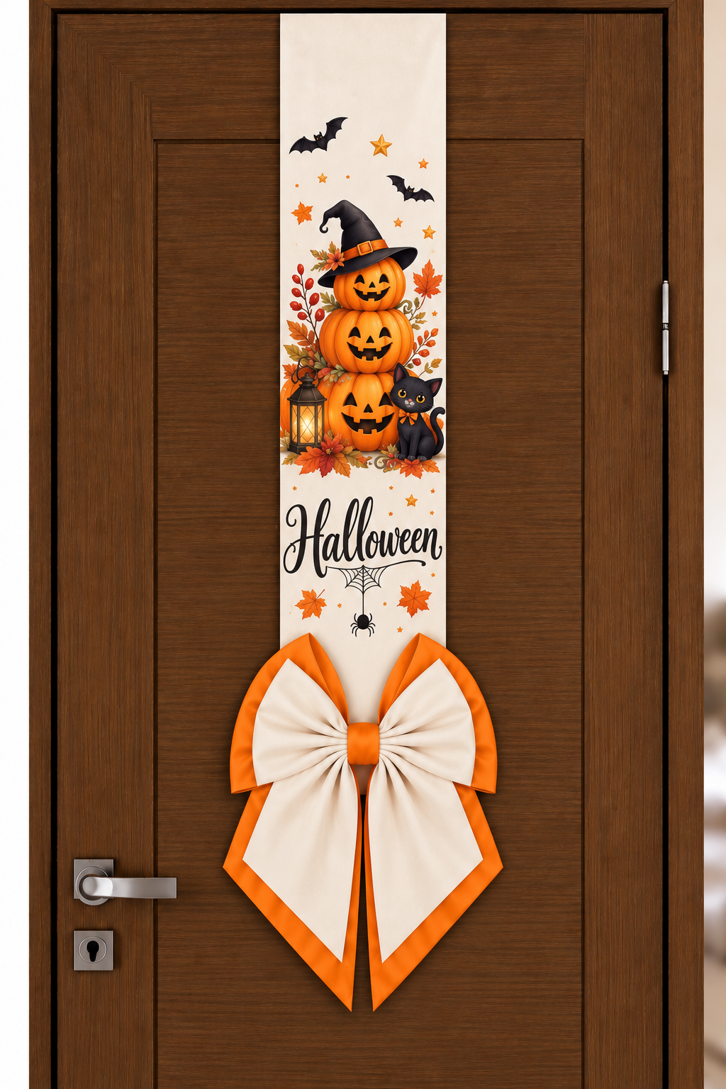 Tek taraflı balkabağı cadılar Bayramı/ Halloween Kapı Süsü – Çift Kat Fiyonklu 175 cm( 1 adettir)
