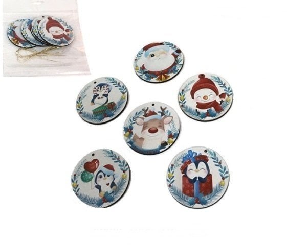 6 lı Yuvarlak Ahşap Yılbaşı Ağacı Süsü