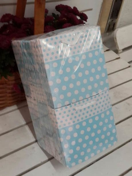 50 Li Mavi Puantiyeli Toptan Hediyelik Karton Çanta / Poşet 11x11 Cm
