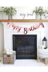 Happy Birthday Parlak Banner Flama Kırmızı Renk