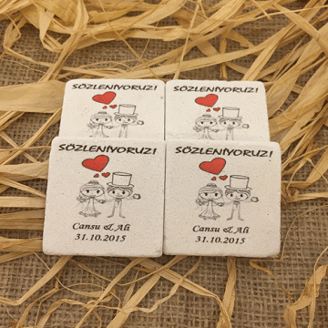 Doğal Taş Baskı Magnet Söz,Nişan,Kına,Nikah Kınahediyelik