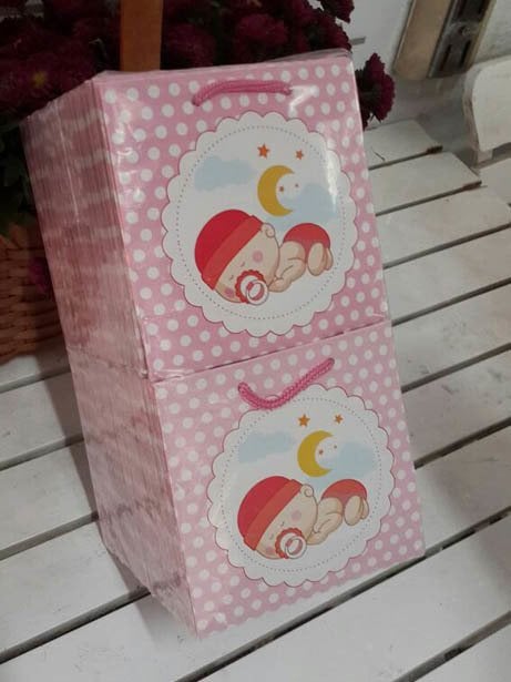 50 Li Pembe Toptan yatan Bebekli Karton Çanta 11x11 Cm