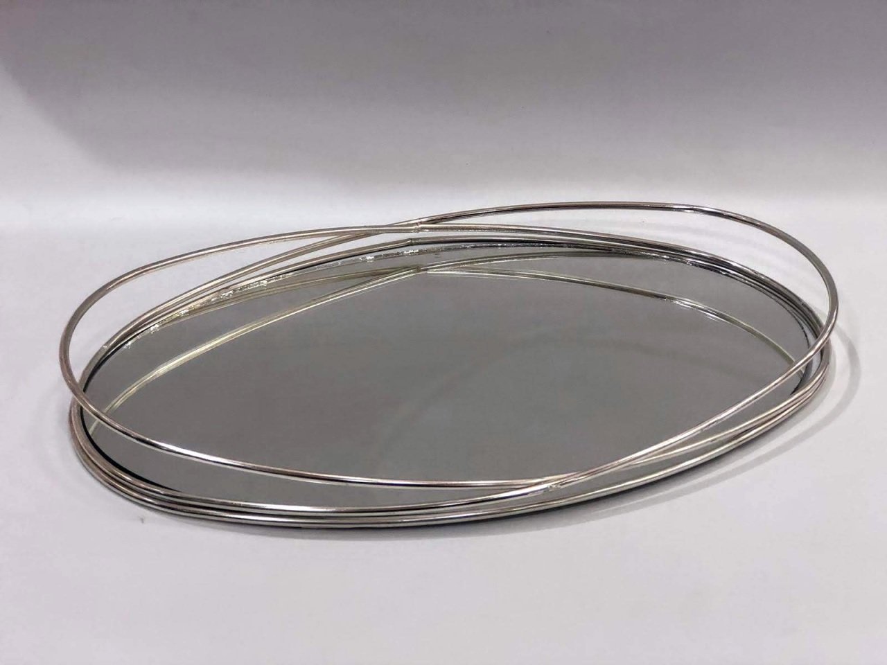 Oval Aynalı Metal Nişan Tepsisi