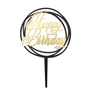 Ahşap & Pleksili Happy Birthday Pasta Üstü Çubuk