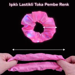Pembe Renk Led Işıklı Lastikli Saç Tokası - 3 Modlu Festival & Parti Saç Tokası