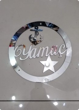 İsim Yazılı Yuvarlak Pleksi Ayna Kapı Süsü (30 Cm)