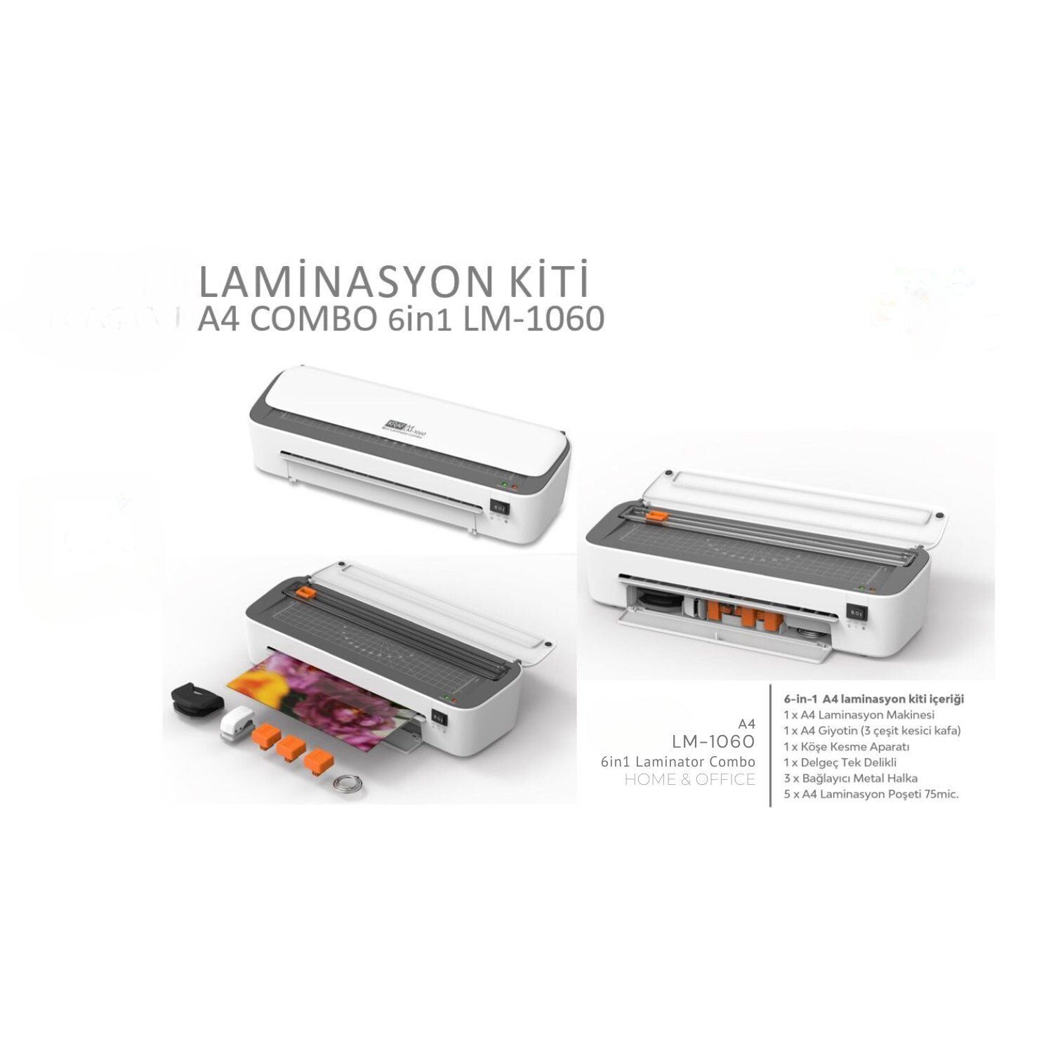 Laminasyon Cihazı, 6-in-1, A4 LM-1060, 1 Adet, Ev, Ofis, Okul İçin Komple Çözüm Kiti