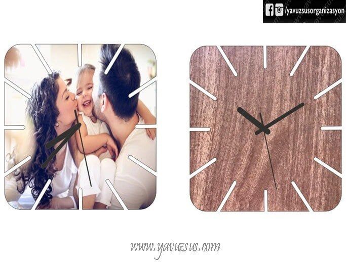 Kare Duvar Saati CEVİZ