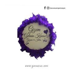 27 Cm Tüylü Kalp Desenli İsme Özel Deri Kına Tefi 27CM BORDO