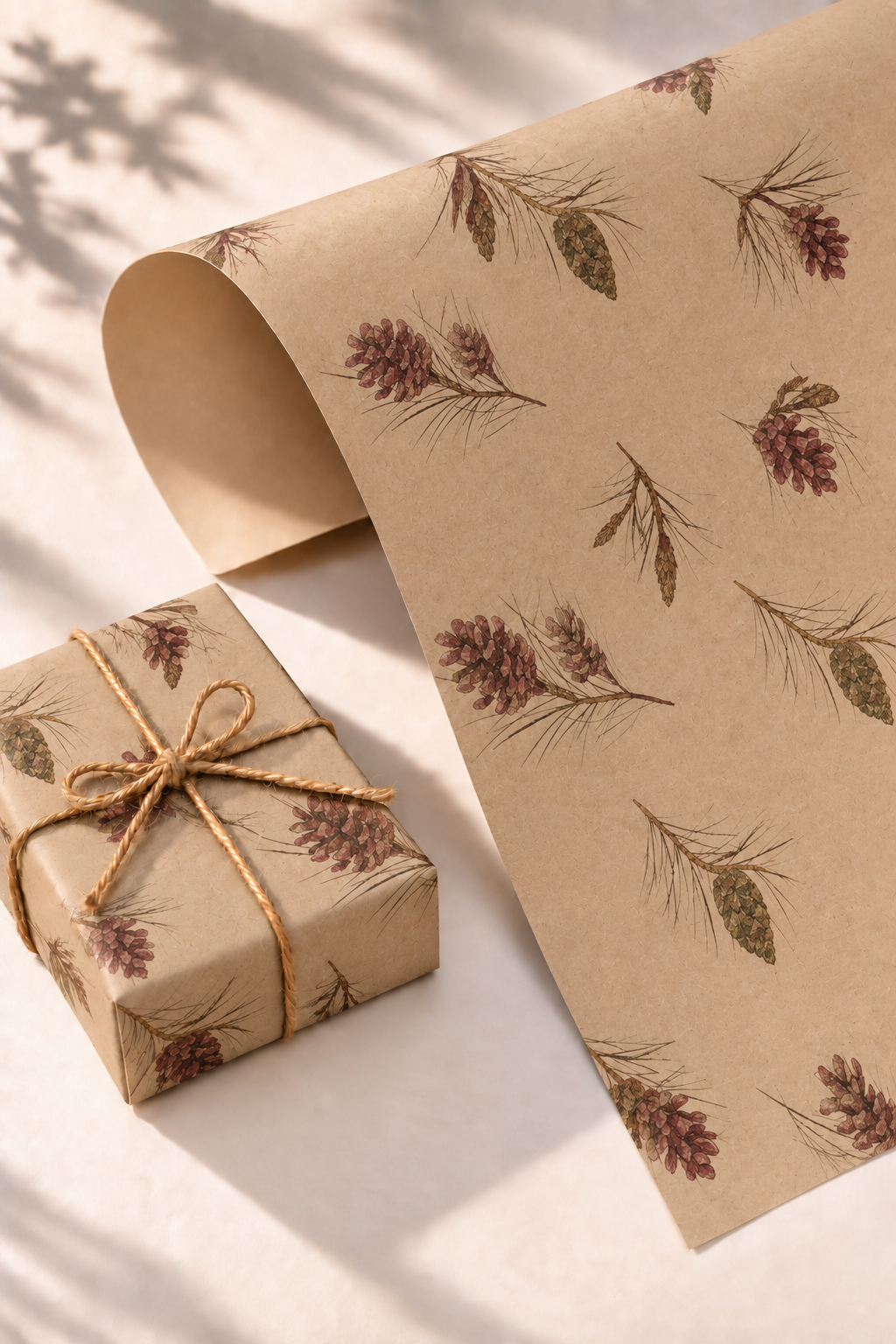 İtalyan Kraft Hediye Paketleme Kağıdı, Kozalak Desenli Paket Ambalaj Kağıdı, 25 Adet, No: 70x100 Cm